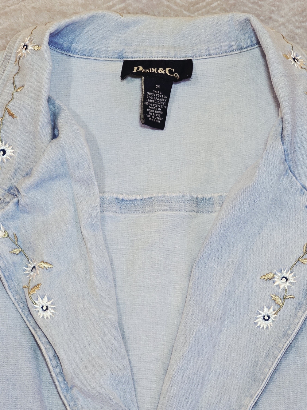 Denim&Co Light Blue Embellished Collar Denim Blazer - Picture 3 of 12